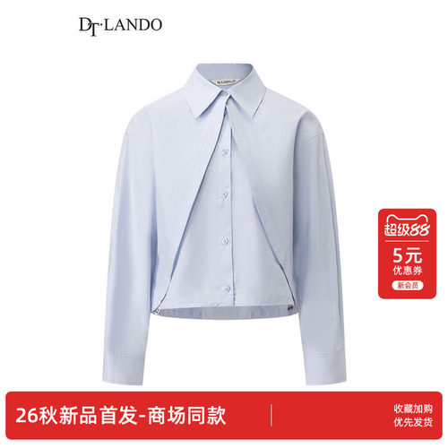DTLANDO/商场同款26秋季新品翻领斜门襟单排扣下摆抽绳设计衬衫女