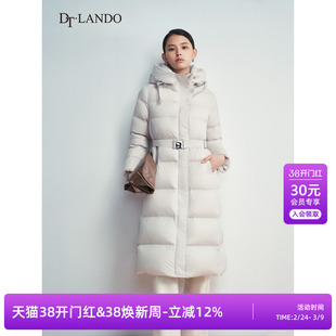 DTLANDO/商场同款冬季新品女装收腰连帽设计中长款保暖羽绒服