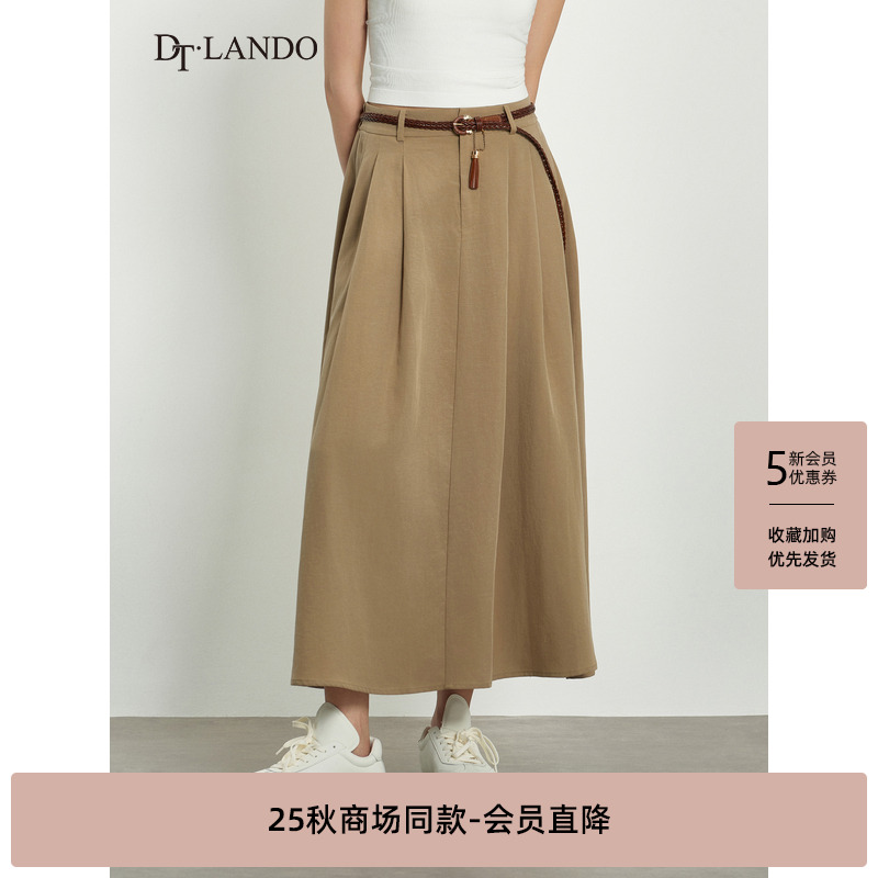 DTLANDO/商场同款25秋新品女装文艺复古高腰显瘦百搭中长款半身裙