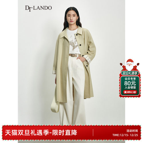 DTLANDO/商场同款25秋新品女装挺括简约经典翻领长袖风衣外套