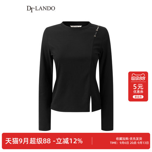 DTLANDO/商场同款春秋季简约圆领斜排装饰扣下摆开叉设计针织衫女