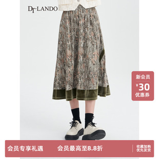 气质显瘦中长款 春季 半身裙 垂感拼接丝绒A字裙 DTLANDO女装