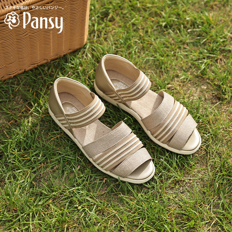 Pansy日本新款女士凉鞋轻便平底防滑休闲妈妈鞋拇外翻女鞋夏季