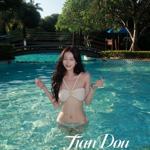 挂脖高级绝美性感bikini分体温泉度假分体泳衣 高级感新款 白月