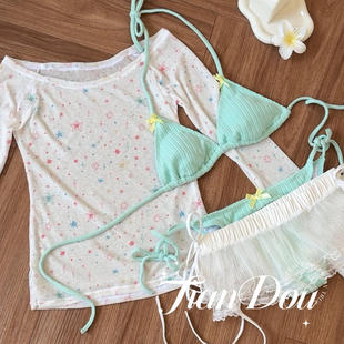 气性感沙滩泳衣比基尼 日系纯欲清爽度假可爱元 女 茉莉青柠茶