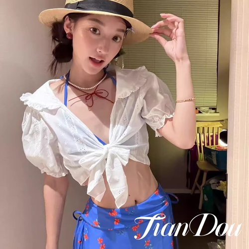 蓝花渡辣妹套装女夏季四件套