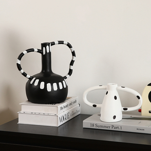 意式 饰艺术摆设 轻奢风条纹花瓶摆件小众高级客厅电视柜样板间软装