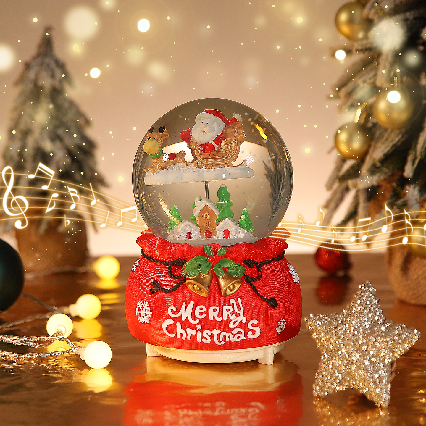 圣诞老人飘雪水晶球音乐八音盒桌面摆件高级感小众女生日小礼物品