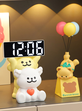 可爱入户门玄关桌面时钟摆件钟表摆台式新房奶油风客厅家居装饰品
