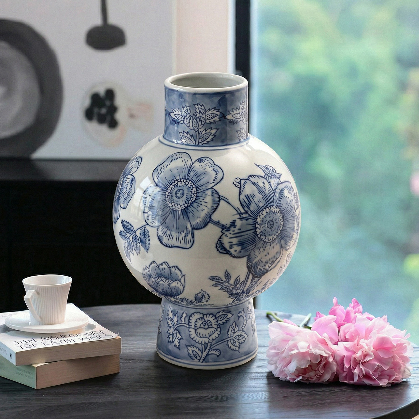 中式青花陶瓷花瓶复古轻奢摆件高级感小众客厅桌面插花水养装饰品