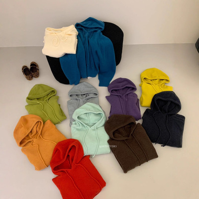 MZI STUDIO 2025秋冬新款韩系简约风宽松显瘦连帽抽绳套头毛衣女