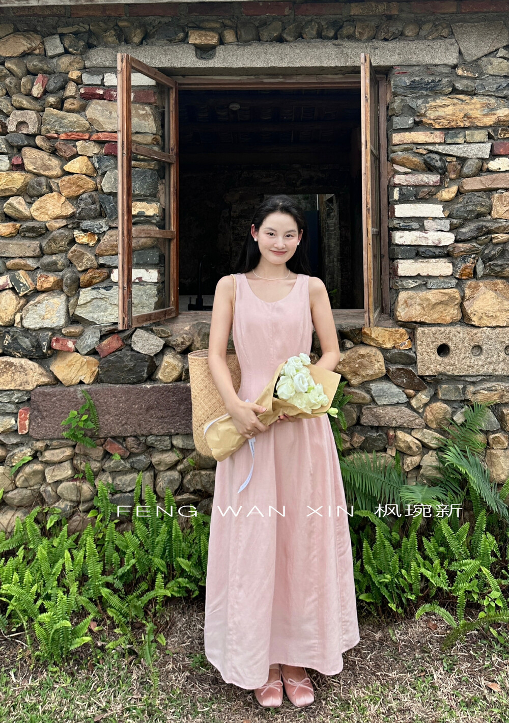 现货DIGM2025夏季新款法式圆领套头无袖显瘦长款休闲背心连衣裙女