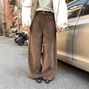 Hers一勺甜秋冬韩系简约压线设计加绒加厚高腰直筒休闲裤女92812