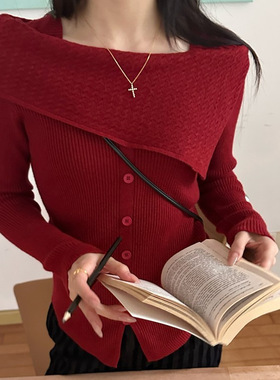 DIGM广州十三行女装2025秋冬简约翻领纽扣针织衫毛衣女DA81608