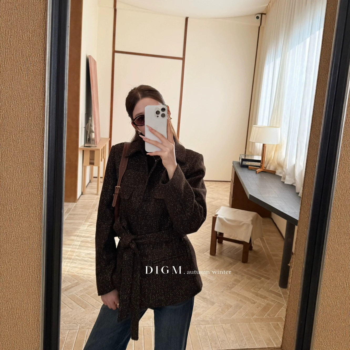 冬上新【DIGM】极简高级感复古翻领单排扣收腰显瘦加厚加棉短外套
