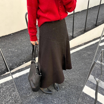 DIGM | 2025秋冬极简不规则开衩鱼尾裙羊毛毛呢半身裙女A32219