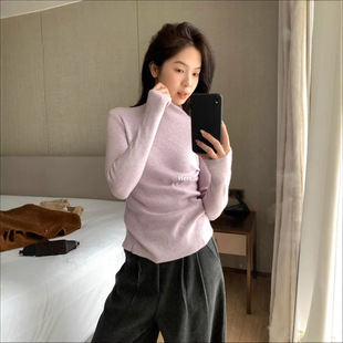 Hers一勺甜早春简约基础款百搭修身显瘦半高领长袖针织衫女10555