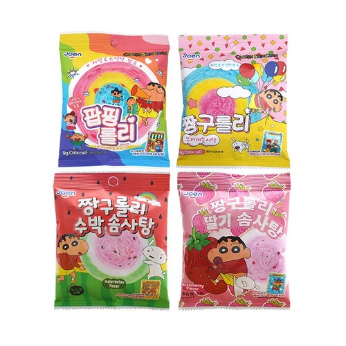 韩国进口JOEN蜡笔小新联名彩色棉花糖跳跳糖彩虹棉花糖网红零食9g