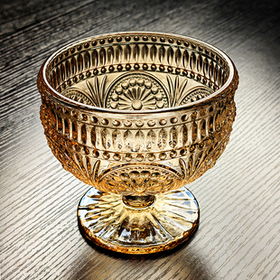 水晶玻璃碟水果捞杯子高脚碗冰淇淋杯茶点大号干果盘小果盘琥珀色