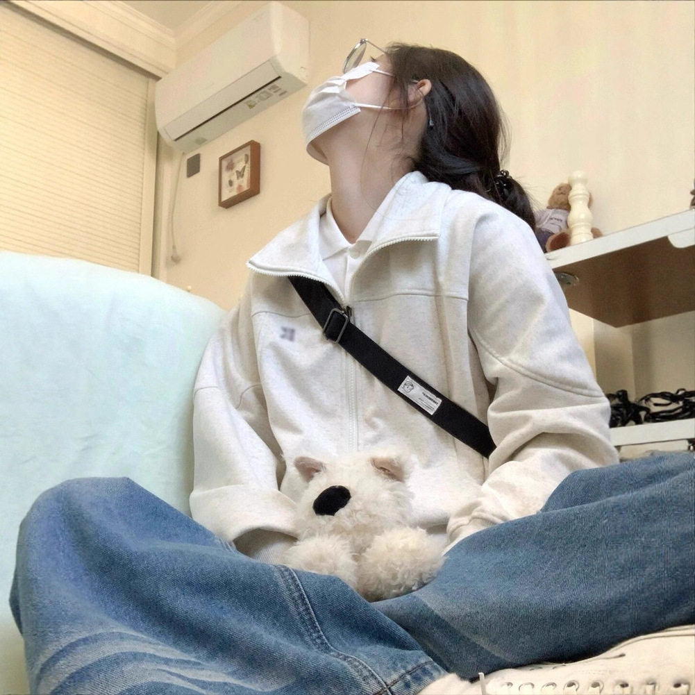 学院风复古拉链翻领长袖