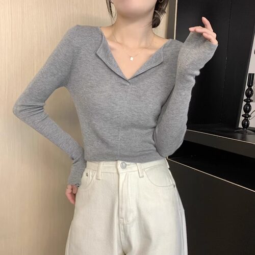 灰色低领打底衫女春秋新