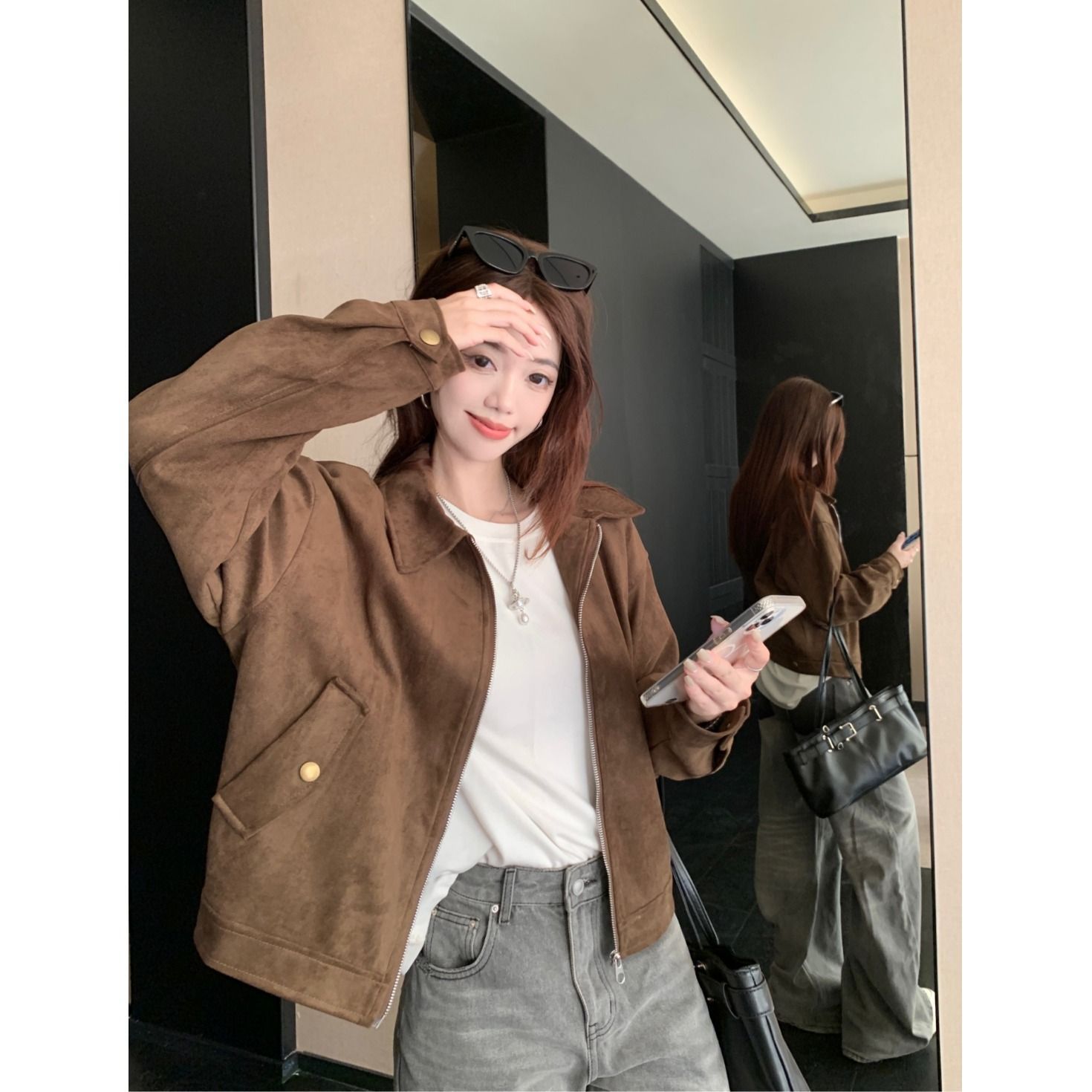 美拉德短款麂皮绒外套女