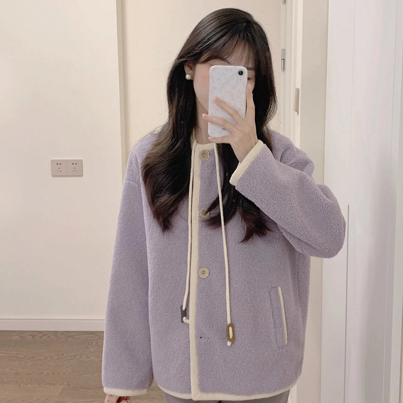 韩系小香风温柔芋紫色拼