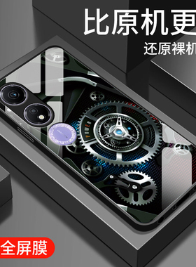 适用荣耀畅玩40保护壳新款防摔网红网红创意齿轮个性畅玩40男女同款情侣手机壳高级钢化玻璃外壳保护套