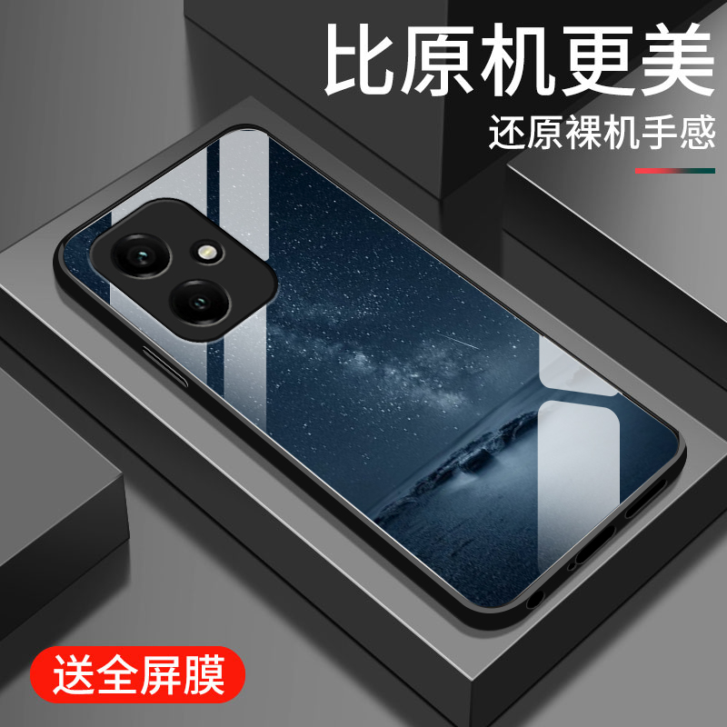 适用荣耀400手机壳新款华为honor400pro钢化玻璃镜面保护套镜头全包防摔硬壳DNN一AN00男女生DNP创意高级星空