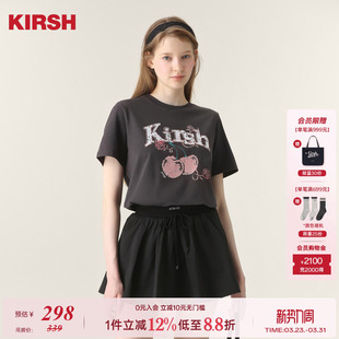 女25夏季 撞色印花圆领短袖 樱桃KIRSH 韩系休闲T恤 关晓彤同款