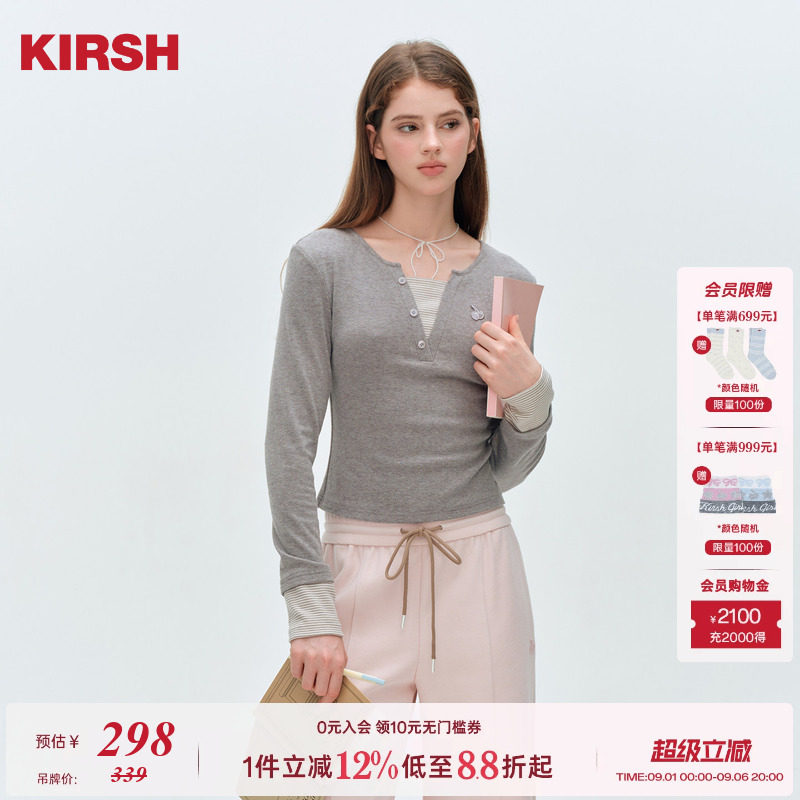 樱桃KIRSH彩点假两件V领长袖T恤图片