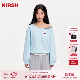 樱桃KIRSH 韩系一字领百搭上衣 刺绣斜肩撞色拼接卫衣女2026春季