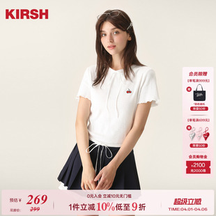 T恤女025夏季 樱桃KIRSH 经典 圆领刺绣短袖 白色甜美显瘦上衣 新款