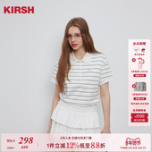显瘦休闲短袖 樱桃KIRSH 新款 韩版 绣花条纹polo领短袖 上衣2026春季