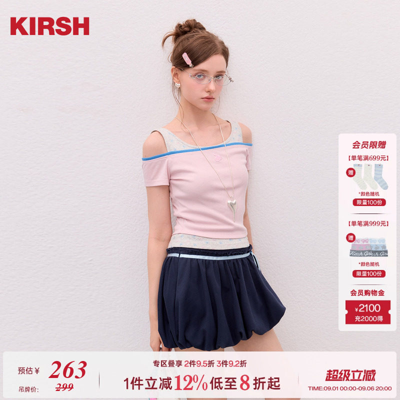 樱桃KIRSH甜美蝴蝶结碎花短袖T恤图片