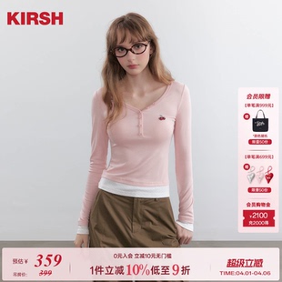 修身 樱桃KIRSH 韩系鸡心领针织打底衫 女秋冬2025新款 T恤 显瘦长袖