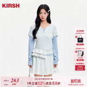 樱桃KIRSH 上衣 韩系撞色假两件休闲T恤女2026春拼接波点绣花长袖