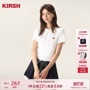 新款 樱桃KIRSH T恤女025夏季 圆领刺绣短袖 白色甜美显瘦上衣 经典