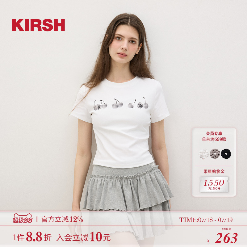 樱桃KIRSH 经典元气印花短款T恤女2025夏季韩版修身显瘦圆领上衣
