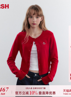 【宋祖儿同款】樱桃KIRSH 红色羊毛开衫外套女2025秋冬韩版针织衫