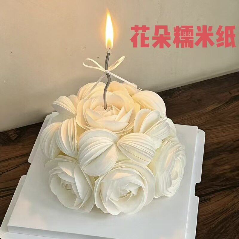 圆形花朵糯米纸高级氛围感白色花