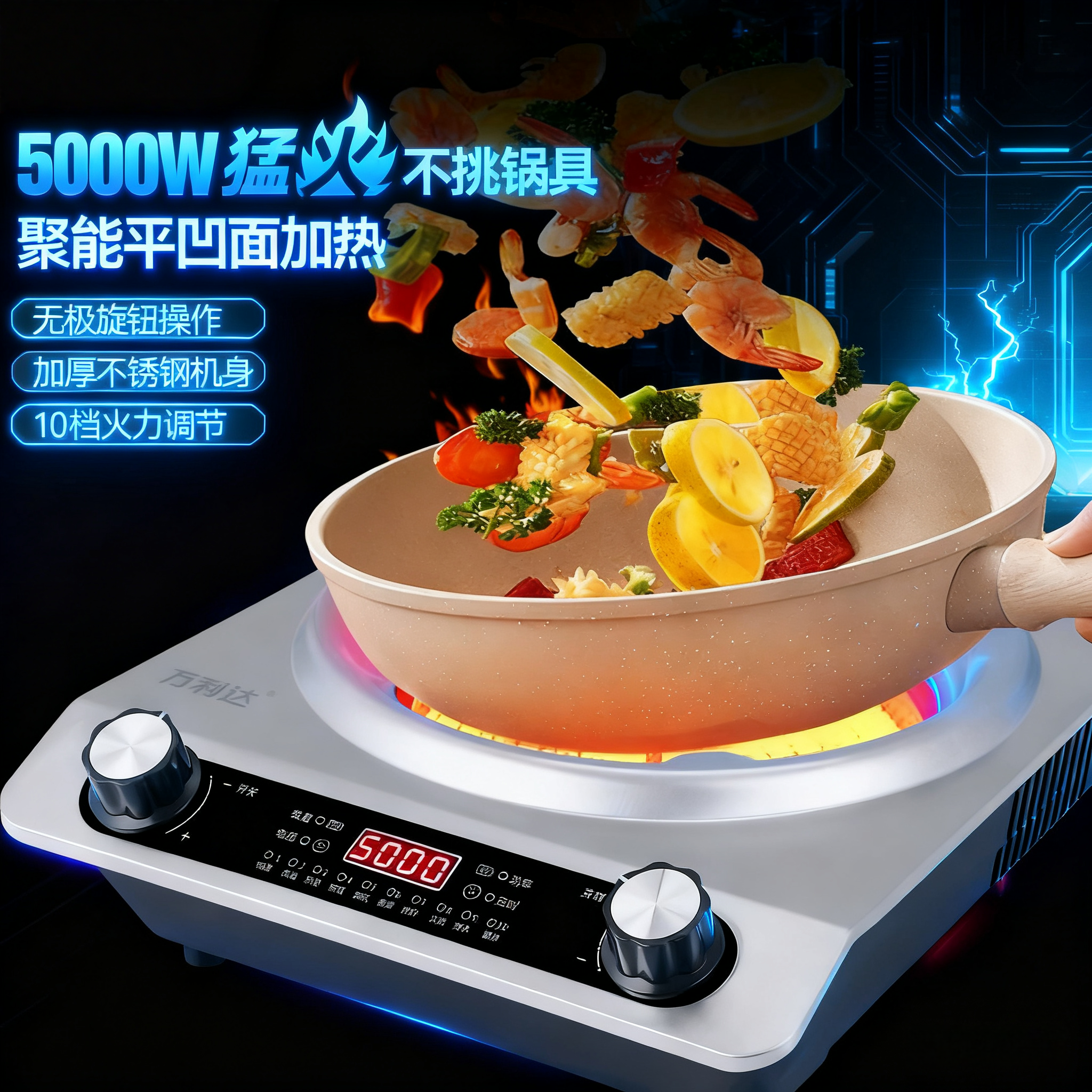 万利达防爆电陶炉家用凹面大功率5000w猛火节能爆炒防水多功能灶