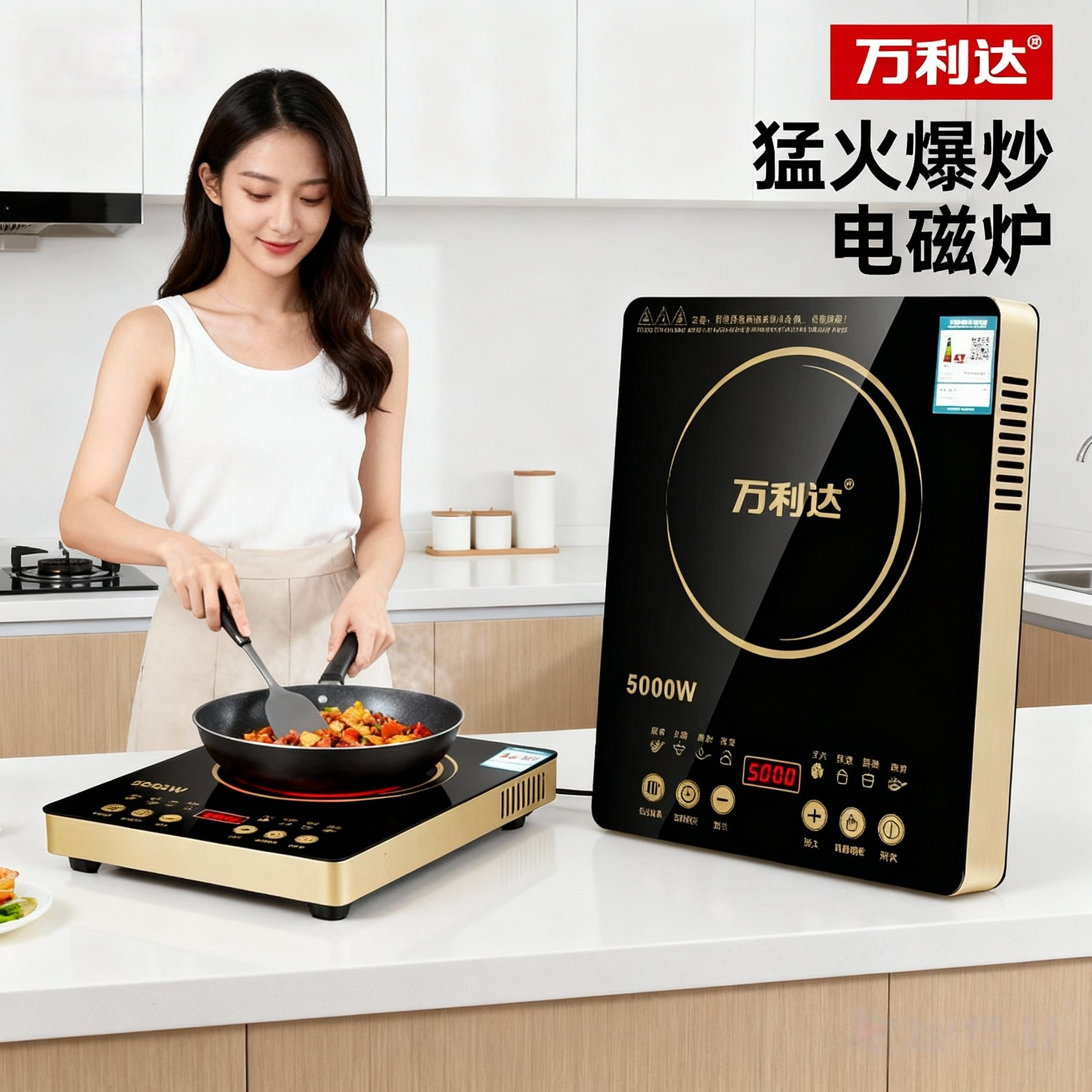 万利达电磁炉家用商用5000W大功率多功能火锅一体炒菜炉正品进口