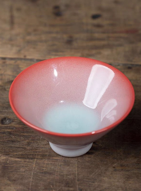 张健青瓷红胎粉青红色女士主人品茗杯陶瓷功夫茶具单杯斗笠杯家用