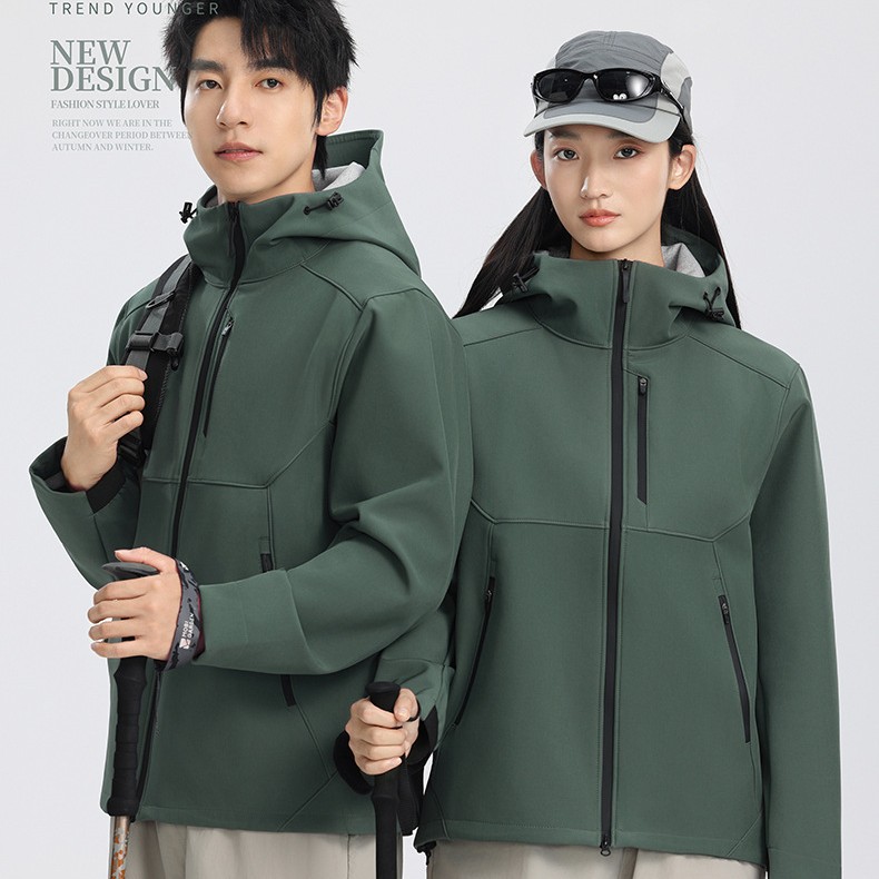 软壳男女款户外单层带帽冲锋衣定印字秋冬企业夹克外套工服男女