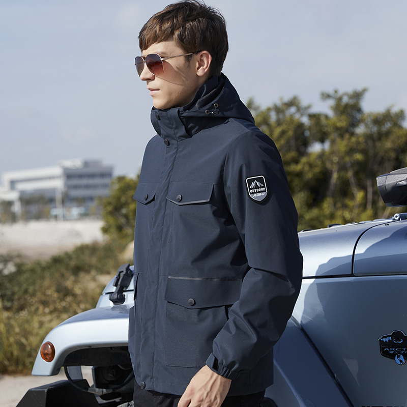 户外深蓝羽绒冲锋衣男女三合一可拆卸羽绒内胆团购工作服登山服