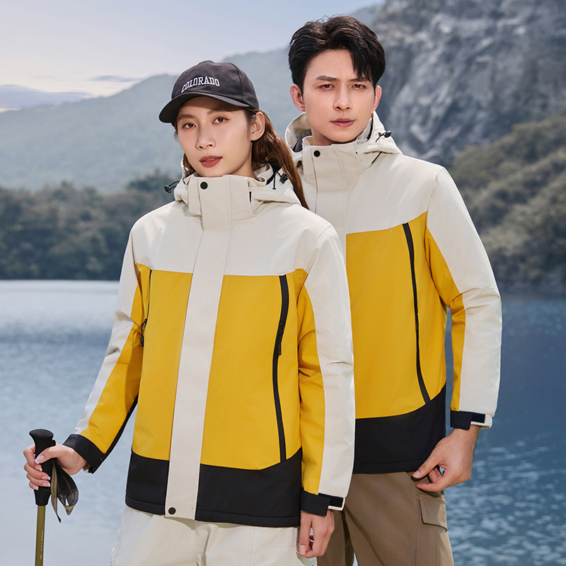 加绒加厚冲锋衣定拼色工作服印字订银狐绒外套制刺绣工装2577