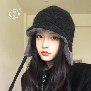 韩系氛围感飞行员帽子女冬季百搭保暖护耳帽大头围加厚防寒雷锋帽