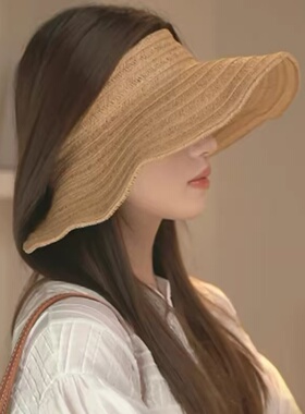 大檐可折叠草帽环绕式防晒帽女