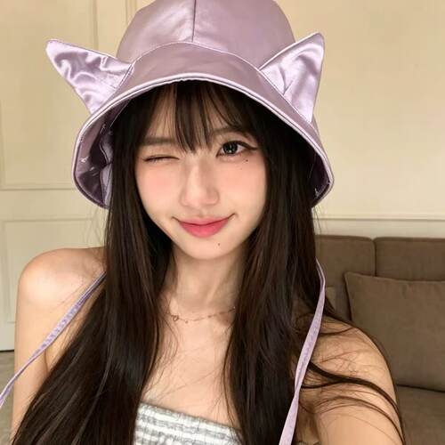原创新款双面可戴缎面可爱猫耳